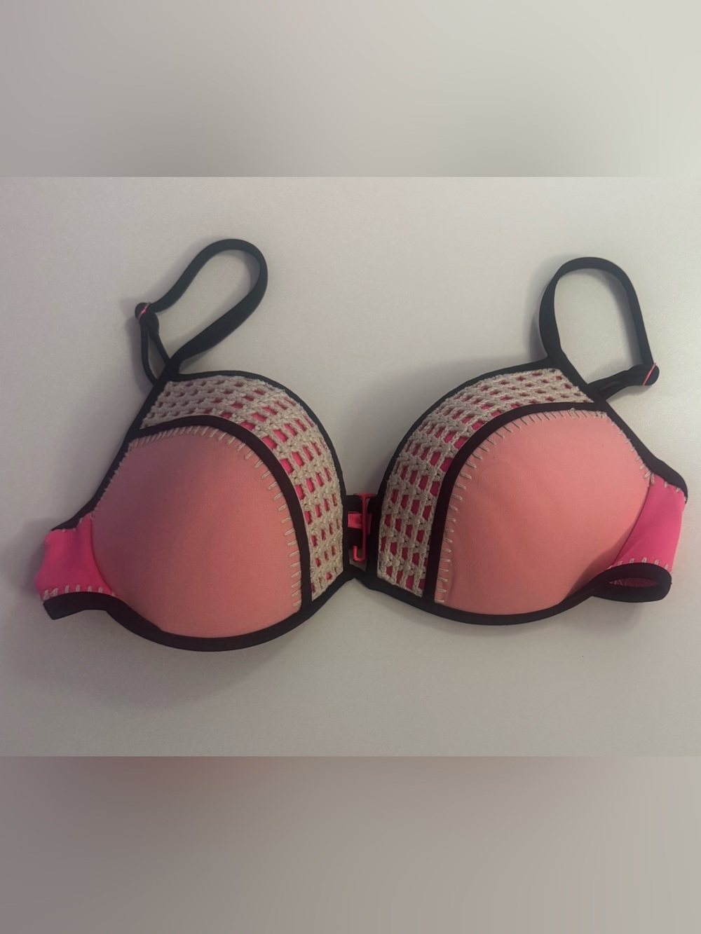 Victoria's Secret Coral Pink Push-Up Bra with Black Trim